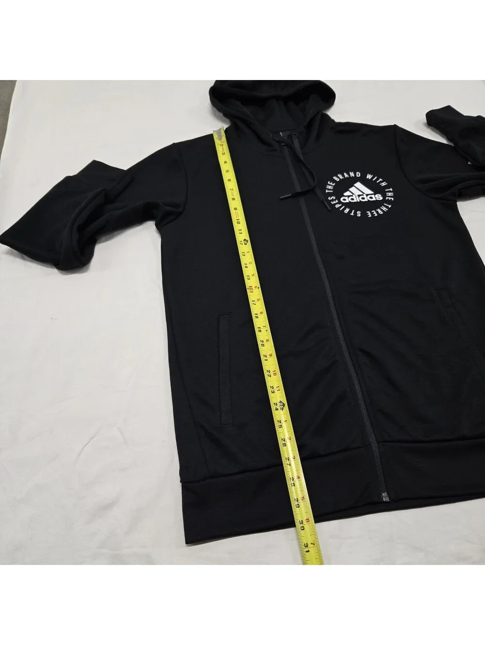 EUC Men's MEDIUM Adidas Tracksuit Zip Up Hoodie Joggers Black White Logo Running